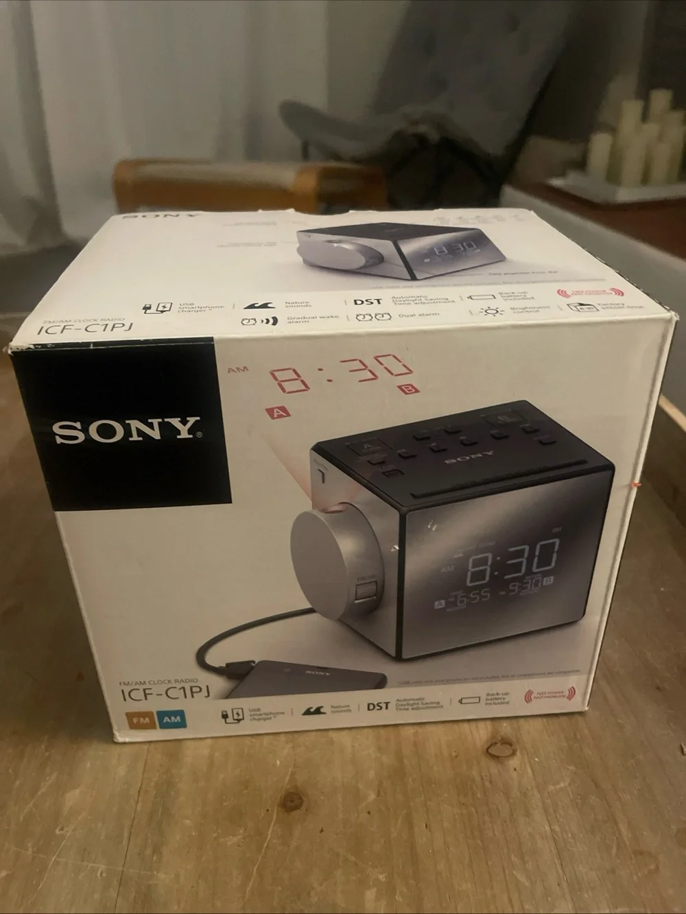 Sony Black ICF-C1PJ and Silver Cube Digital Clock Radio projector nature sounds